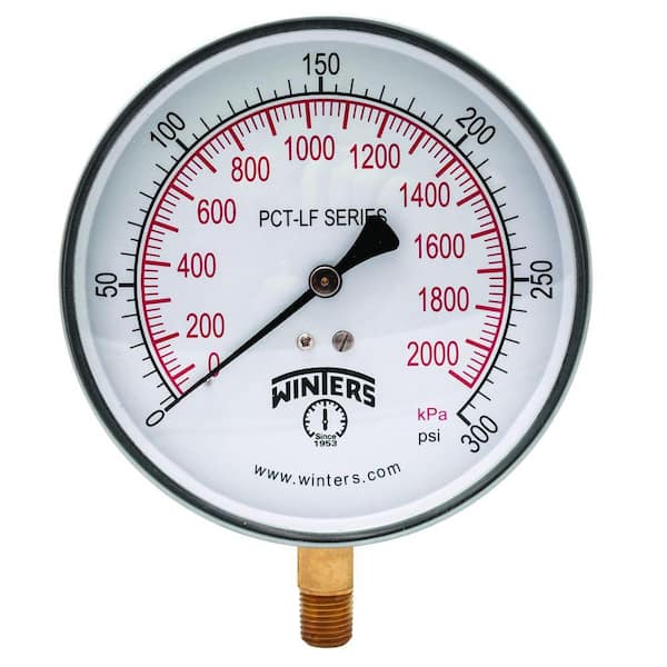 Winters Instruments PCT-LF Series 4.5 in. Lead-Free Brass Stainless Steel Pressure Gauge with 1/4 in. NPT LM and 0-300 psi/kPa