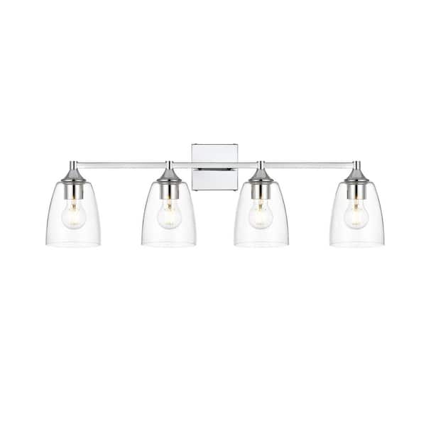 Simply Living 32 in. 4-Light Modern Chrome Vanity Light with Clear Bell ...