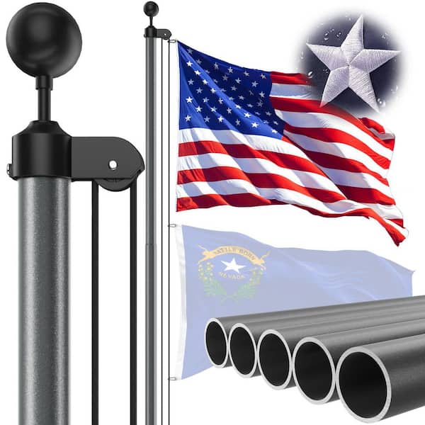 25FT Heavy Duty Flag Pole-13 Gauge Extra Thick Aluminum Flagpole kit with 5x3 Nylon Embroidered Flag