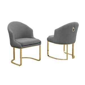 Romina Dark Grey Teddy Fabric Side Chair Set of 2 with Gold Chrome Iron Legs