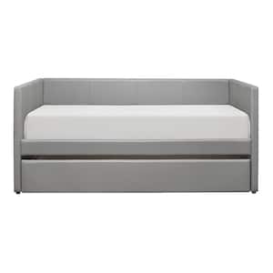 Evette Gray Faux Leather Upholstered Twin Daybed with Trundle
