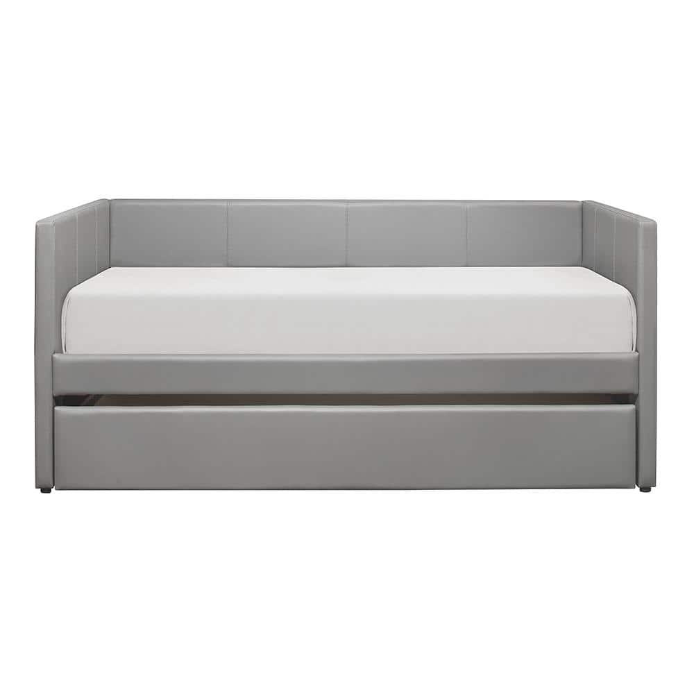 Evette Gray Faux Leather Upholstered Twin Daybed with Trundle