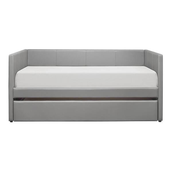 Lazzara Evette Gray Faux Leather Upholstered Twin Daybed with Trundle ...