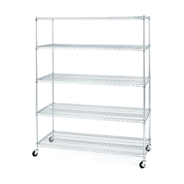 Seville Classics 72 in. H x 60 in. W x 24 in. D 5-Shelves Steel Wire 4-Wheeled Free Standing Shelves System in Chrome