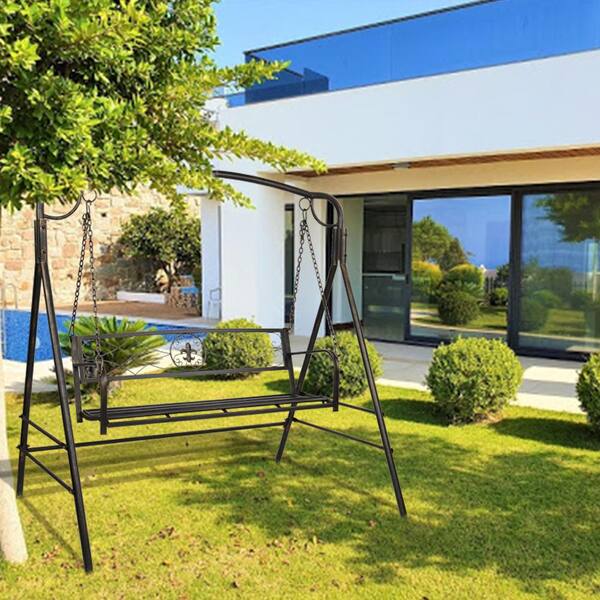 TIRAMISUBEST 2-Person Bronze Brush Iron Porch Swing with 2 Iron 