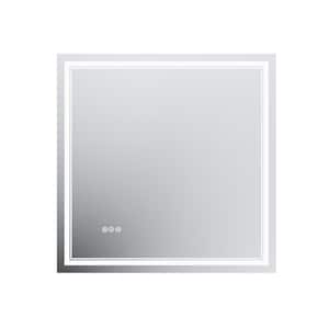 36 in. W x 36 in. H Square Frameless Silver Dimmable Fog Free Wall Mount LED Lighted Bathroom Vanity Mirror