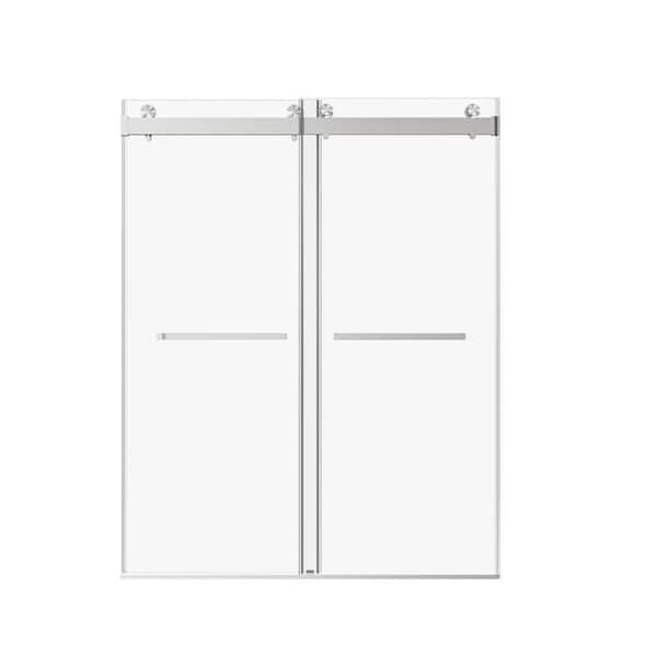 56-60 in. W x 76 in. H Frameless Double Sliding Shower Door in Chrome with Clear Tempered Glass Soft Close
