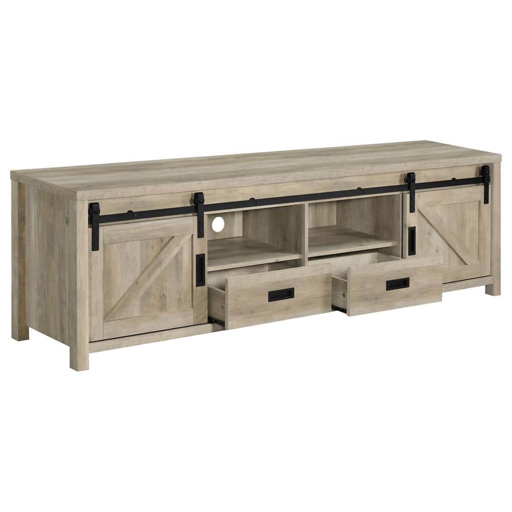 Madra Light Brown Pine TV Console with Sliding Doors