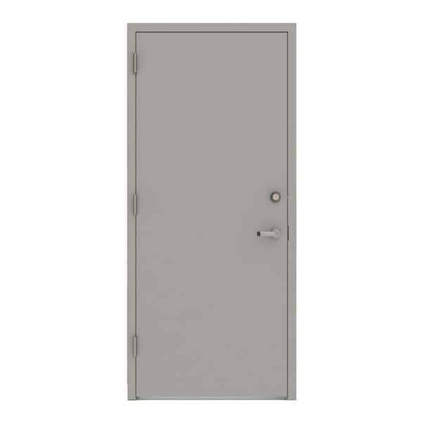 L.I.F Industries 32 in. x 80 in. Gray Flush Right-Hand Security Steel Prehung Commercial Door with Welded Frame