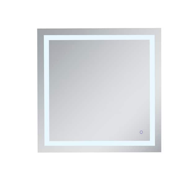 Unbranded Timeless 36 in. W x 36 in. H Framed Rectangular LED Light Bathroom Vanity Mirror in Silver