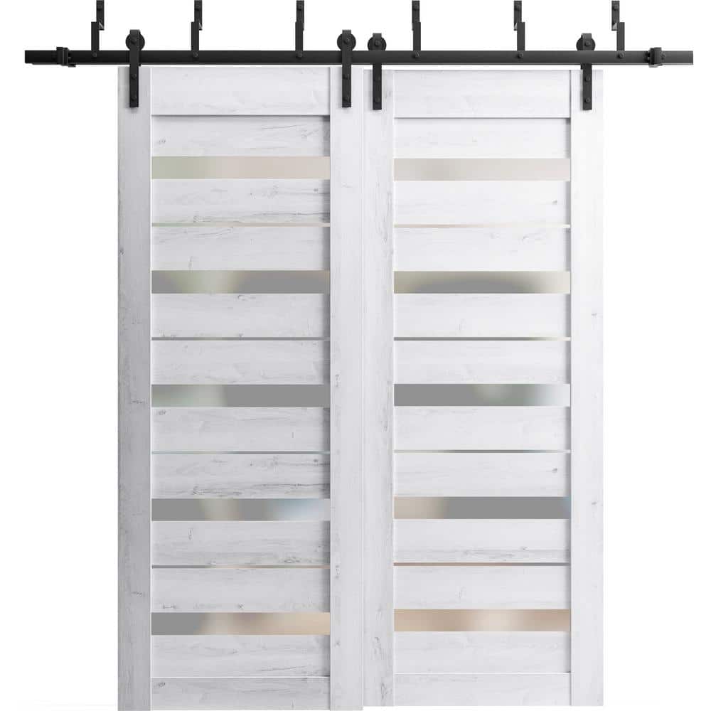 36 in. x 96 in. 2 Panel Frosted Glass Nordic White Wood Sliding Barn Door with Hardware Kit price history on PriceWatchPro