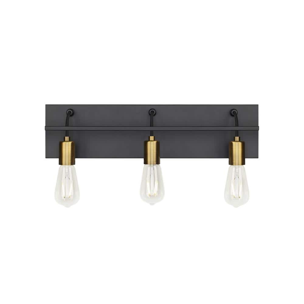 Generation Lighting Tae 24 in. W 3-Light Black Industrial Metal Bathroom  Vanity Light with Aged Brass Socket Cups and Black Cords BA1082BLAB - The  