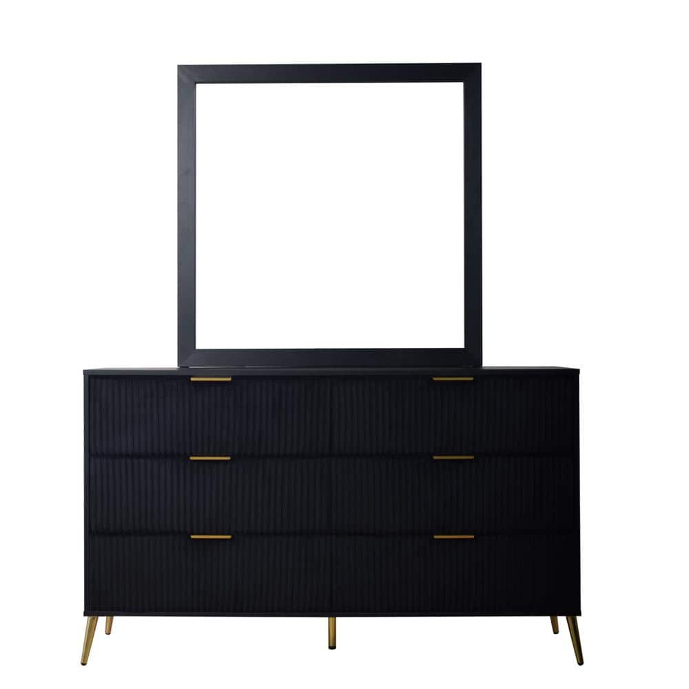 Kailani Black MDF Dresser with Mirror and Gold Accents