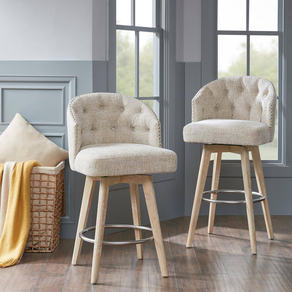 Grattan Swivel Counter Height Barstool Cream - Madison Park: Upholstered, Nailhead, 360° Rotate