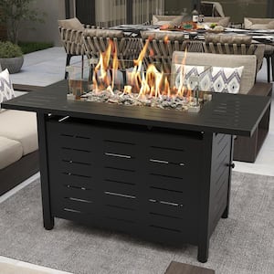 44 in. Outdoor Metal Rectangular Propane Gas Fire Pit Table with Glass Wind Guard and Water-Resistant Cover