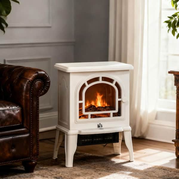 14 in. Freestanding Electric Fireplace with Realistic LED Flame and Adjustable Temperature in White