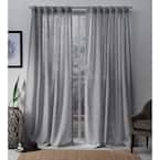 Bella Silver Solid Sheer Hidden Tab / Rod Pocket Curtain, 54 in. W x 84 in. L (Set of 2)