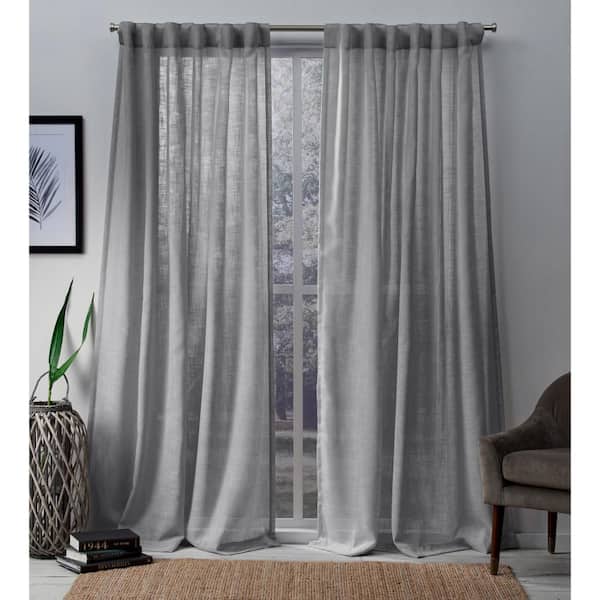 EXCLUSIVE HOME Bella Silver Solid Sheer Hidden Tab / Rod Pocket Curtain, 54 in. W x 84 in. L (Set of 2)