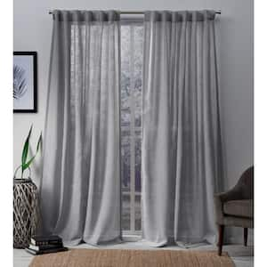 Bella Silver Solid Sheer Hidden Tab / Rod Pocket Curtain, 54 in. W x 96 in. L (Set of 2)