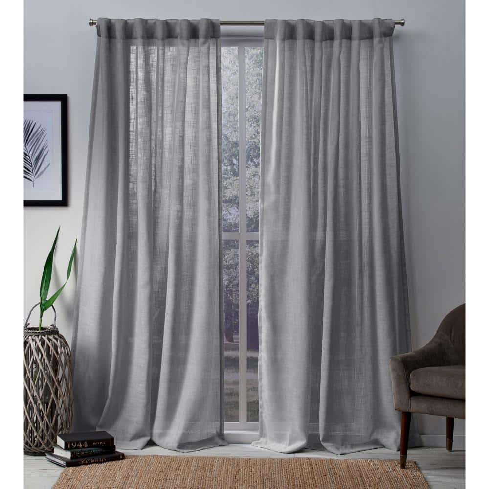 Silver Faux Linen Back Tab Sheer Curtain 54 In W X 96 In L Set Of 2 Eh8276 02 2 96h The Home Depot