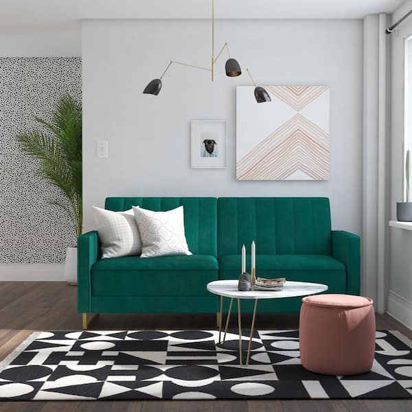 Novogratz Skylar Green Velvet Modern Coil Futon/Sofa Bed