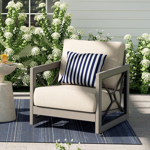 Marindo 1-Piece Aluminum Outdoor Lounge Chair with Echo Dune Sunbrella Cushions
