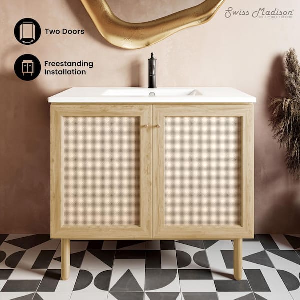 Classe 36 in. Freestanding Bathroom Vanity in Natural Oak with White Ceramic Sink Top