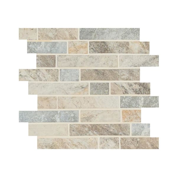 Giorbello (Sample) Travel Series Gray 4-in x 12-in Polished Travertine Brick Mosaic Wall Tile