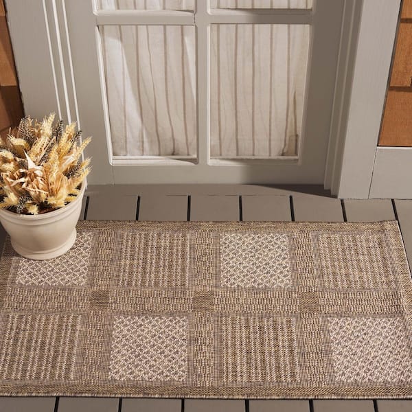 Courtyard Brown/Natural Doormat 2 ft. x 4 ft. Border Indoor/Outdoor Patio Area Rug