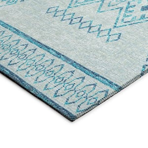 Yuma Blue 3 ft. x 5 ft. Geometric Indoor/Outdoor Washable Area Rug