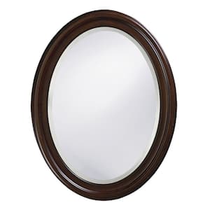 Medium Round Wenge Brown Beveled Glass Casual Mirror (33 in. H x 25 in. W)