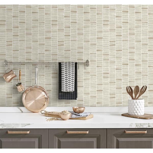 Neutral Organic Stripe Vinyl Peel and Stick Wallpaper Roll (30.75 sq. ft.)