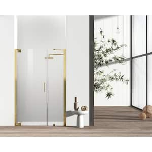 Simply Living 48 in. W x 72 in. H Semi-Frameless Hinged Shower Door in Brushed Gold with Clear Glass
