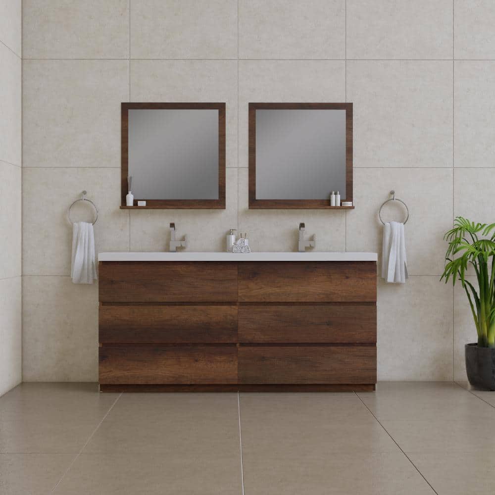 Paterno 72" Rosewood Brown MDF Freestanding Double Sink Bathroom Vanity