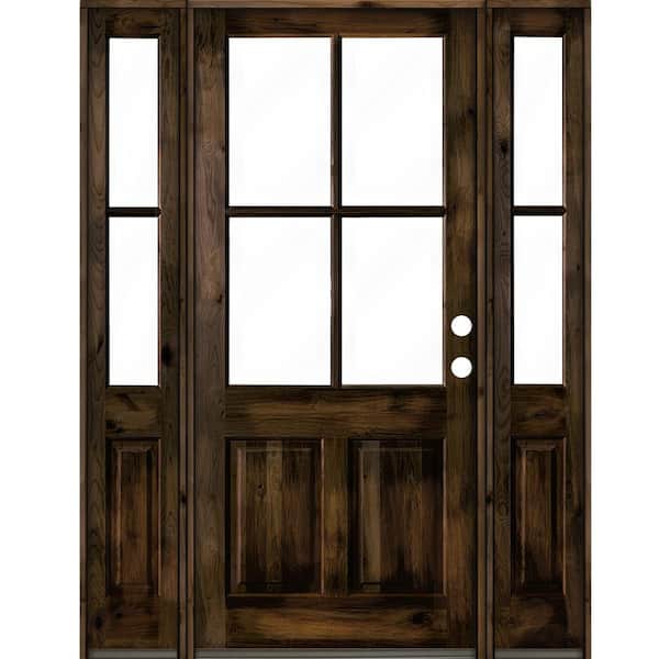 Krosswood Doors 64 in. x 96 in. Knotty Alder Left-Hand/Inswing 4-Lite Clear Glass Black Stain Wood Prehung Front Door/Double Sidelite