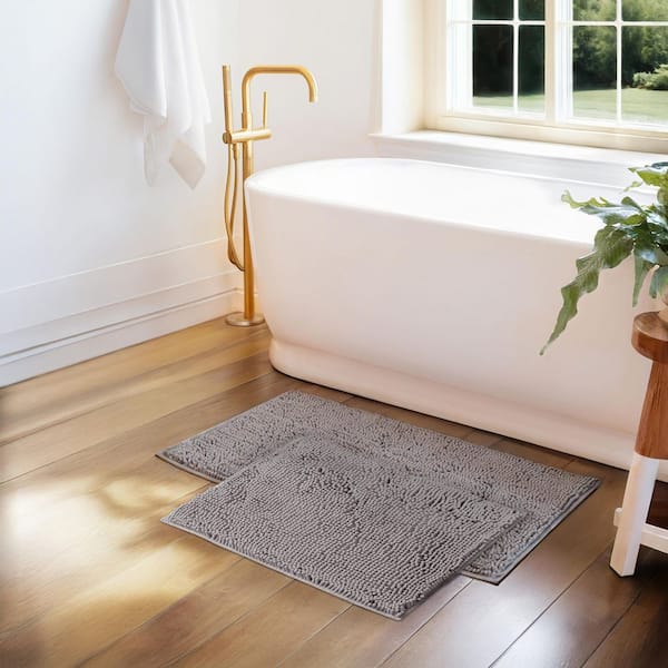 Ultra Soft Light Gray Chenille 2-Piece Bath Mat Set