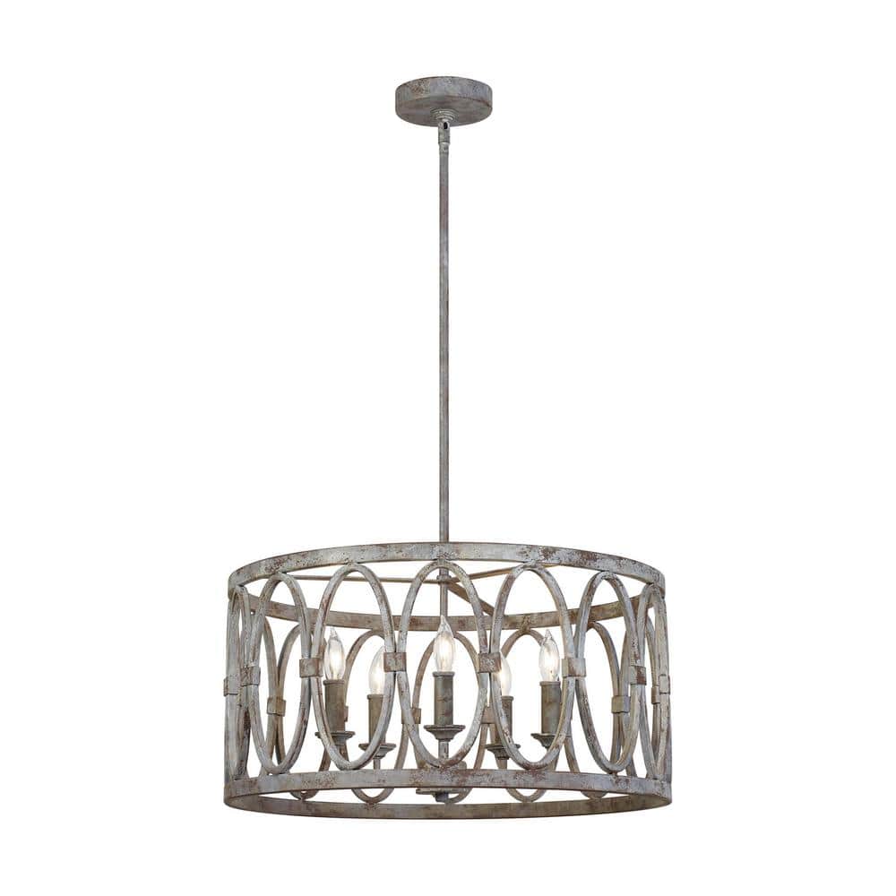 Sutton 5-Light Weathered Gray Rustic Farmhouse Hanging Drum Candlestick Chandelier with Open Oval Cage Shade price history on PriceWatchPro