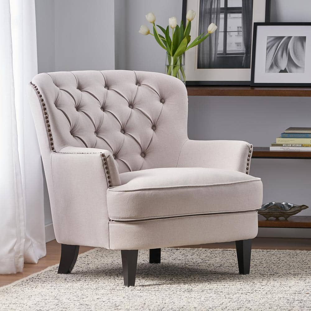 Noble House Tafton Natural Fabric Tufted Club Chair 560 - The Home Depot