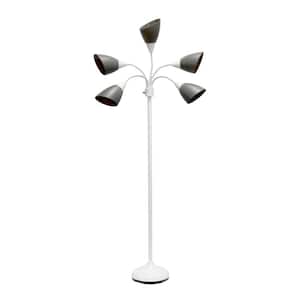 67 in. White and Gray 5-Light Adjustable Gooseneck Floor Lamp with Plastic Shades