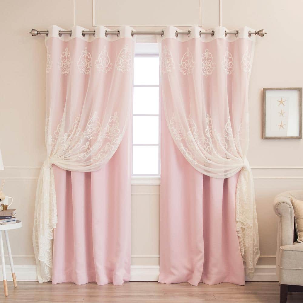 Best Home Fashion Light Pink Solid Grommet Sheer Curtain 52 In W X 84 L Set Of 2 Mm Sil Agata Gs The