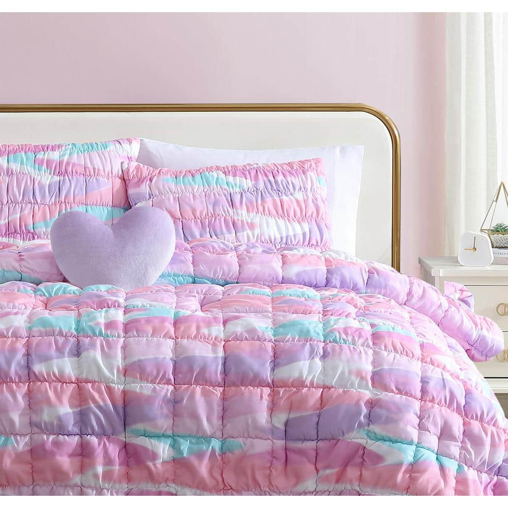 Staci Swirl Pink and Lilac Microfiber Full Comforter Set