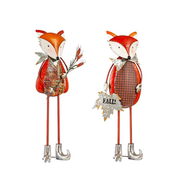 Fall Fox Metal Statuary (Pack of 2)