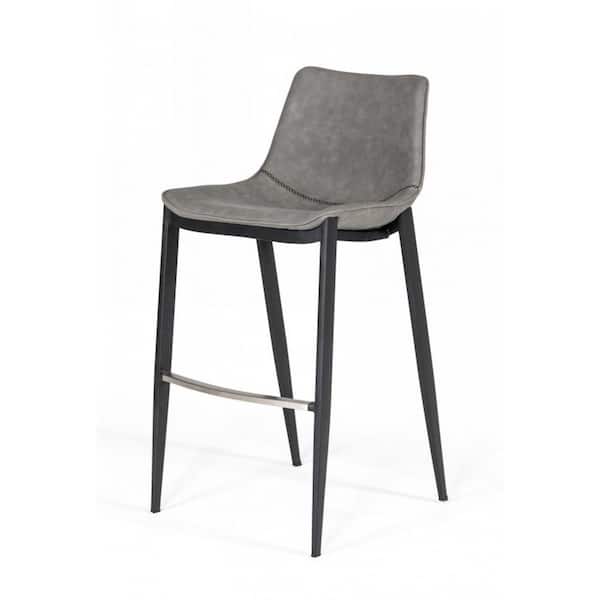 HomeRoots Charlie 30 in. Gray High Back Metal Bar Stool with Faux Leather Seat Set of Two