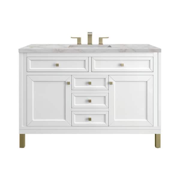 James Martin Vanities Chicago 48.0 in. W x 23.5 in. D x 34.0 in. H Single Bathroom Vanity Glossy White and Victorian Silver Quartz Top