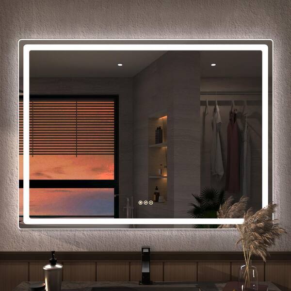 Niveous 48 in. W x 36 in. H Rectangular with Rounded Corners Frameless LED Wall Bathroom Vanity Mirror
