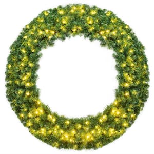 48 in. Green Cordless Pre-Lit LED Artificial Christmas Wreath with 200 LED Light and Timer