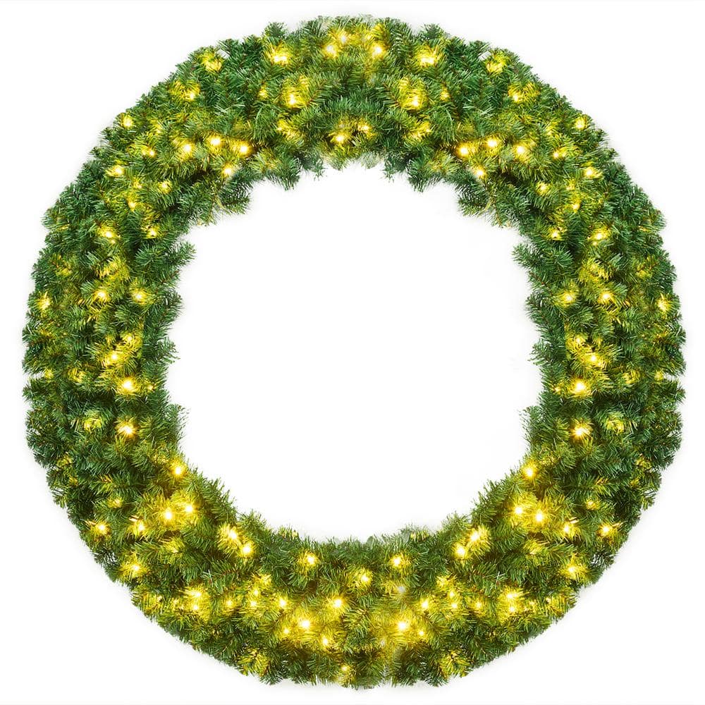 Costway 48 in. Green Cordless Pre-Lit LED Artificial Christmas Wreath 714 Tips with 200 LED Light and Timer