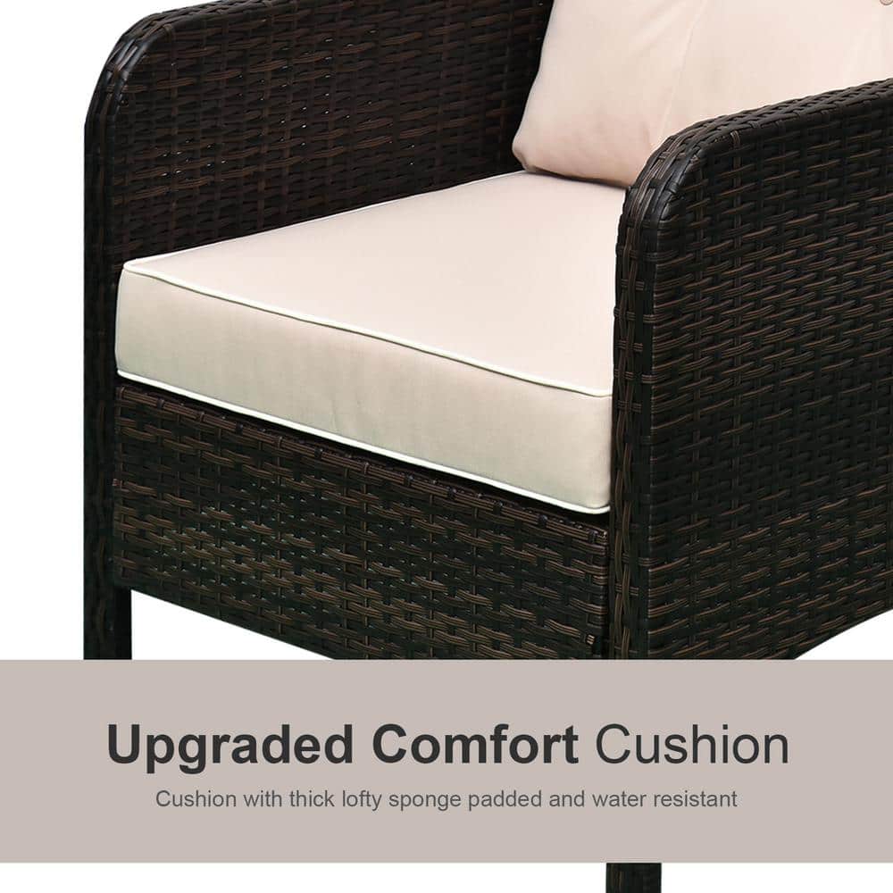 Elegant 5-Piece Rattan Wicker Patio Set with Cushioned Chairs & Glass Table, Brown