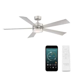 Wynd 60 in. Smart Indoor/Outdoor 5-Blade Ceiling Fan Stainless Steel with 3000K LED and Remote Control