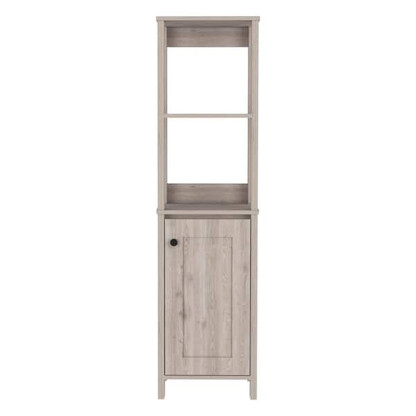 15.70 in. W x 15.70 in. D x 59.30 in. H Beige Wood Freestanding Linen Cabinet w/4-Shelves and Single Door in Beige